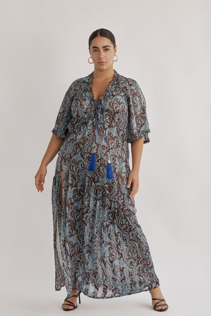 DRESS BROWN BLUE PAISLEY PS