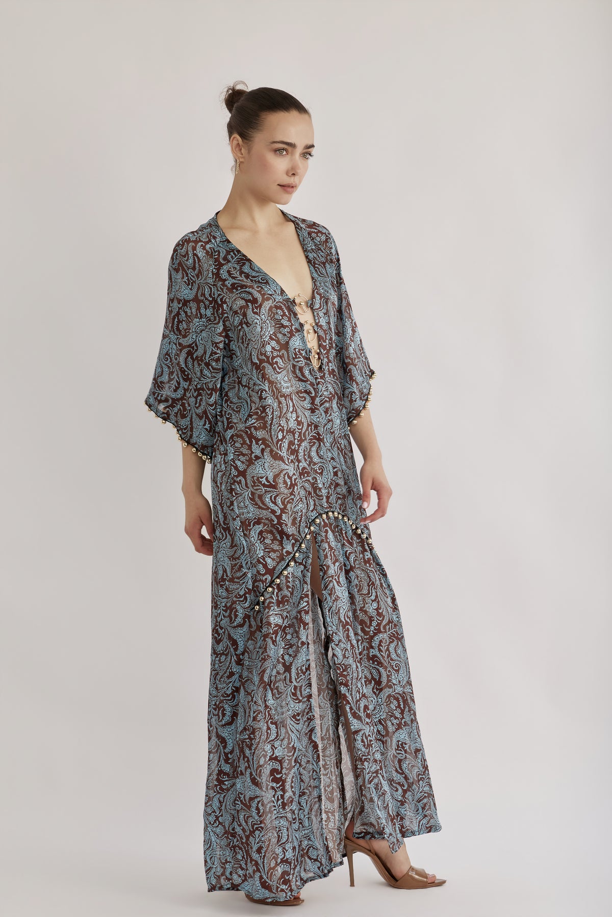DORI DRESS BROWN BLUE PAISLEY