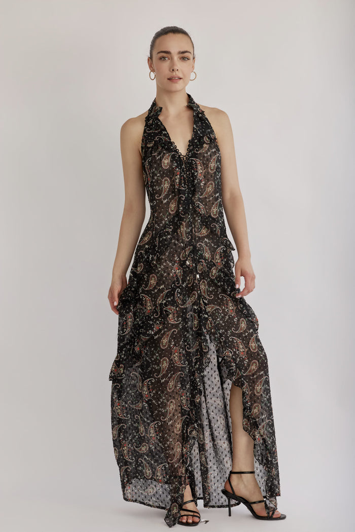VOLANSO DRESS BLACK PAISLEY