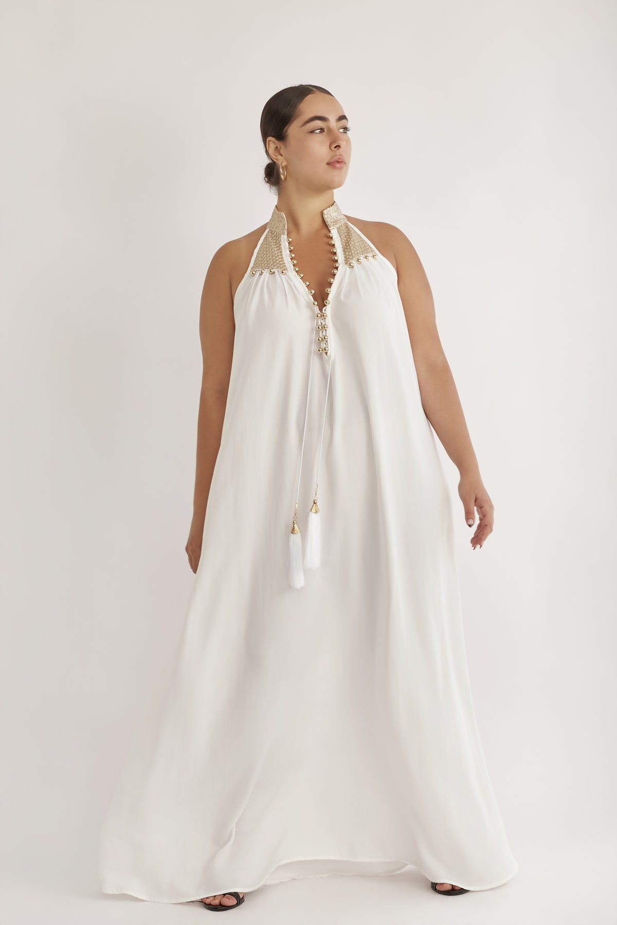 GOLD COLLAR DRESS WHITE & GOLD - PS
