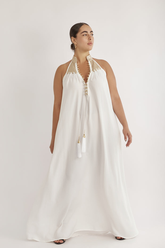 GOLD COLLAR DRESS WHITE & GOLD - PS