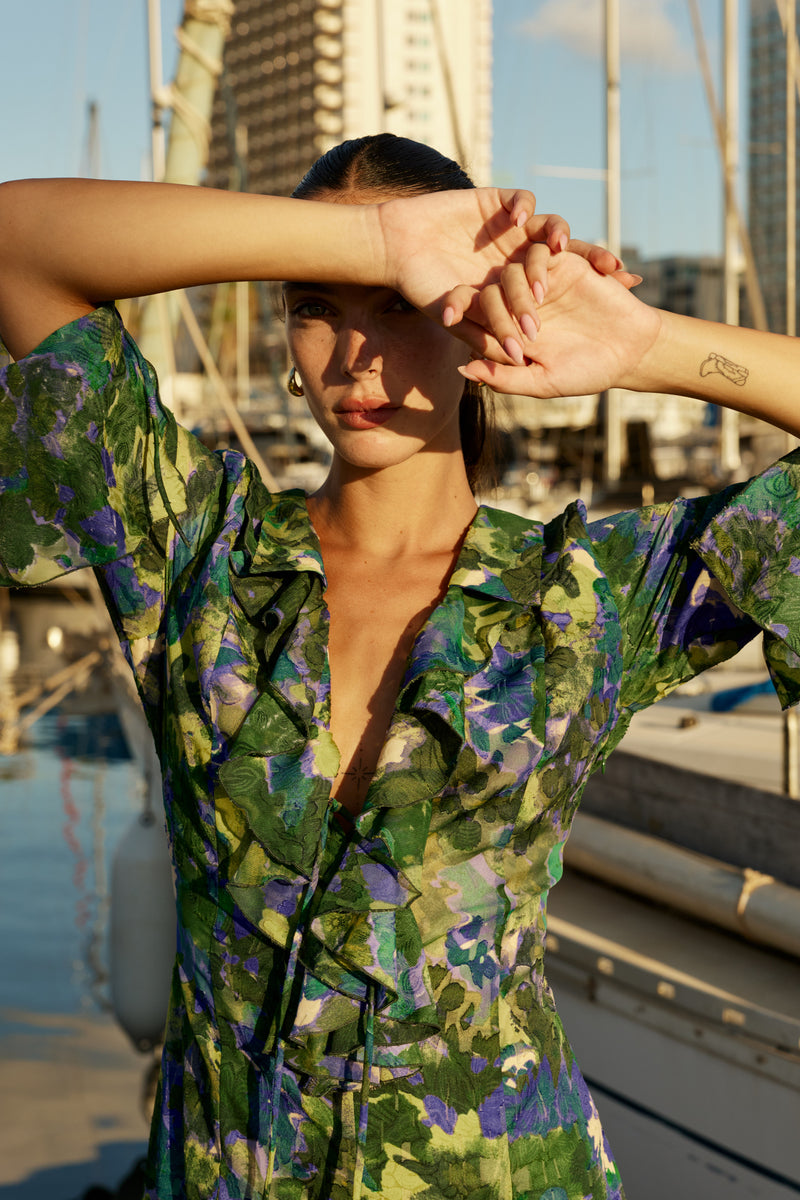 Gia Volan Dress - Green Flowers