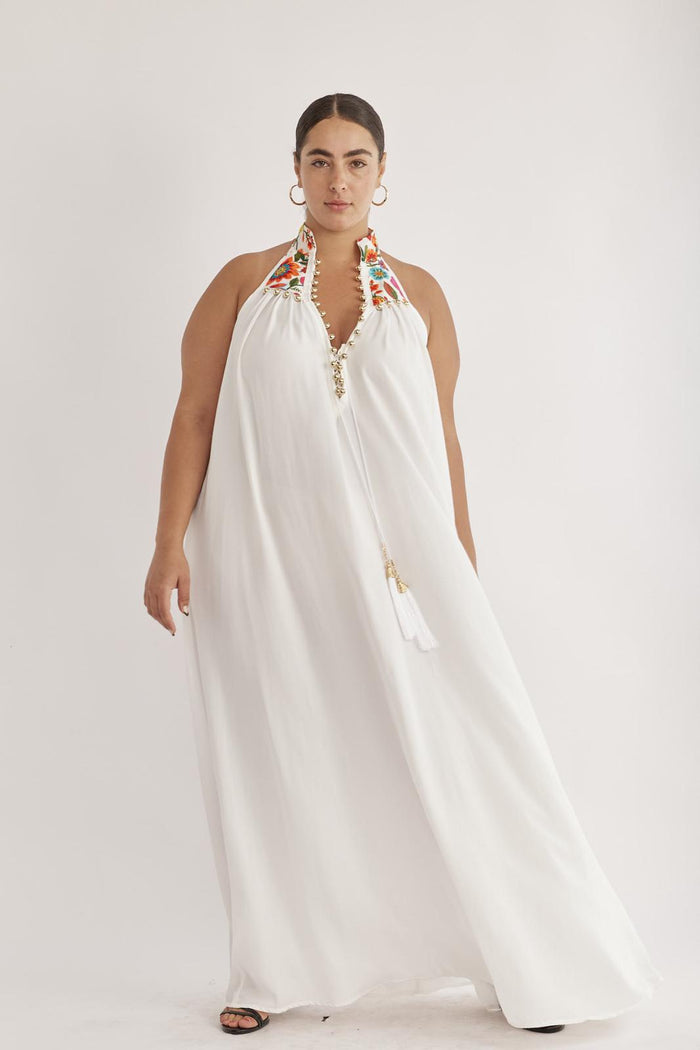 GOLD COLLAR DRESS WHITE & ROSE - PS