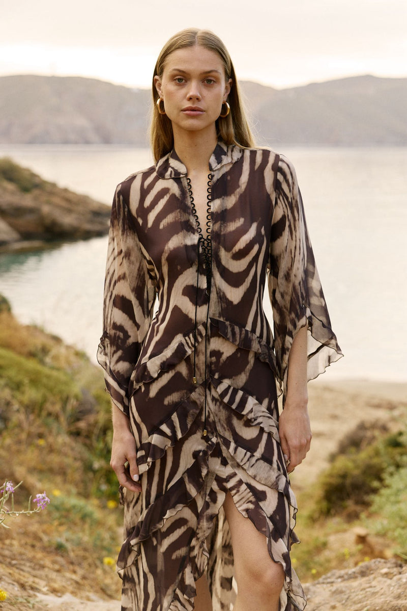 VOLANSA DRESS BROWN & CREAM