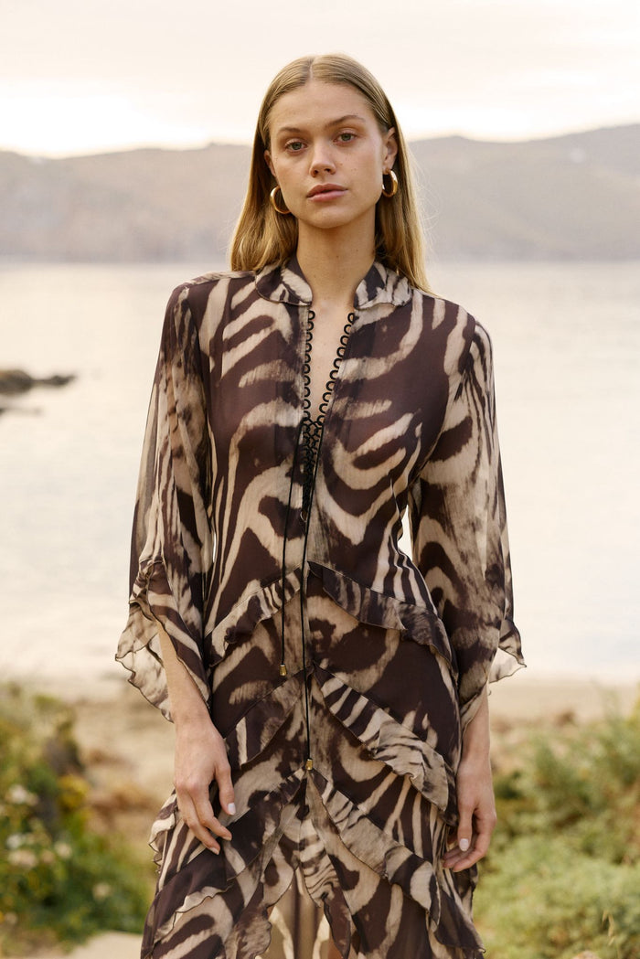VOLANSA DRESS BROWN & CREAM