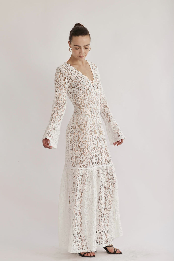 LIA DRESS WHITE LACE V BRIDAL