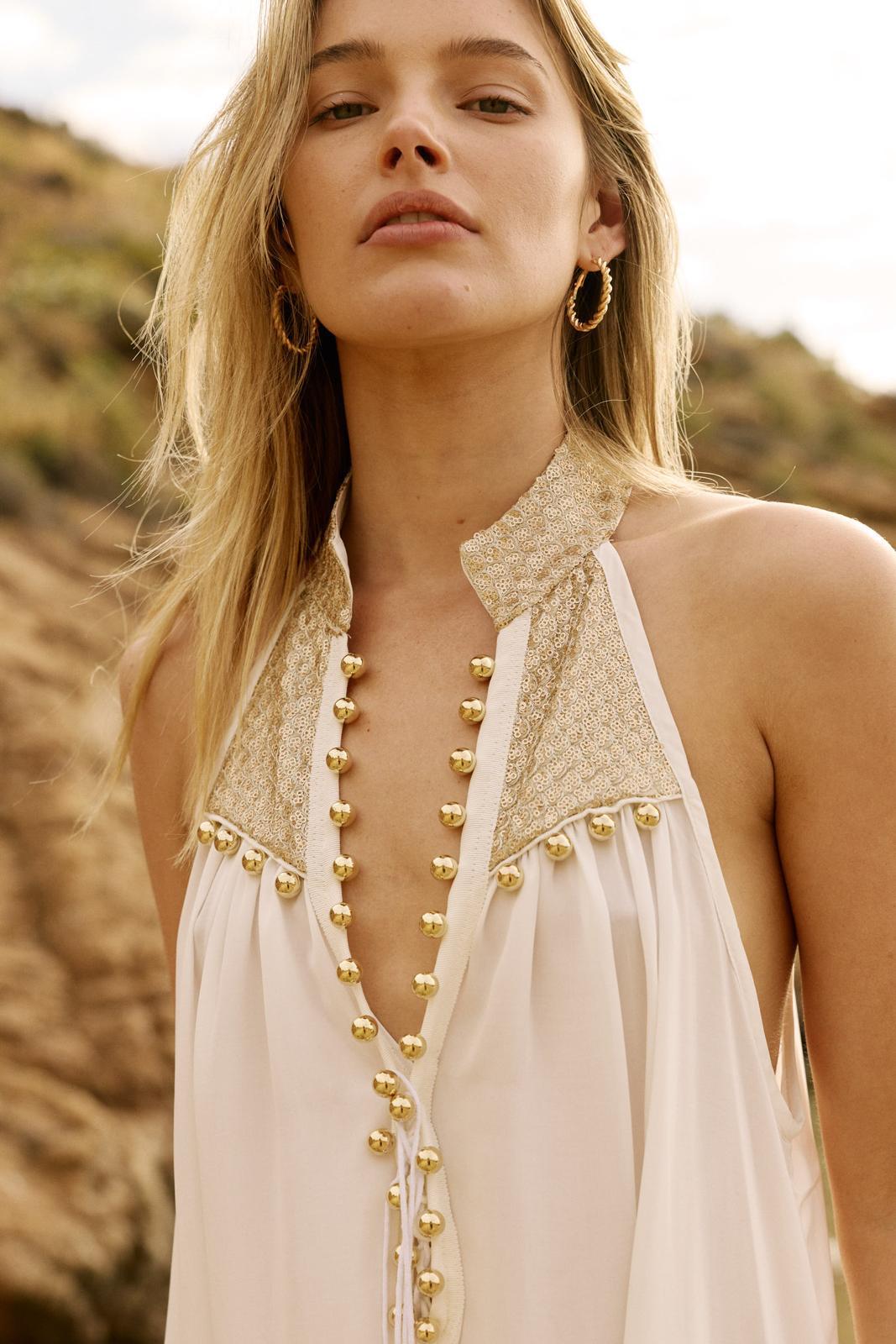 Gold Collar Dress White & Gold