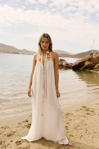 GOLD COLLAR DRESS WHITE & ROSE