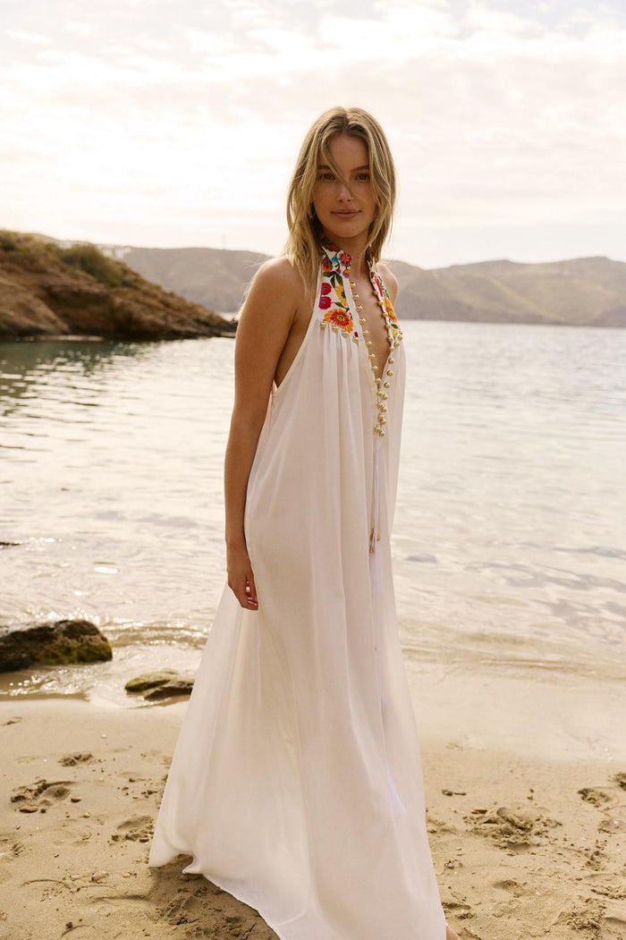 GOLD COLLAR DRESS WHITE & ROSE