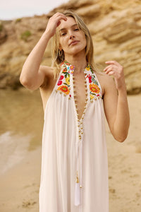 GOLD COLLAR DRESS WHITE & ROSE